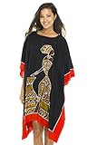 Back From Bali Womens Hand Painted Short Caftan African Poncho Tunic, Swimsuit Kaftan Cover Up