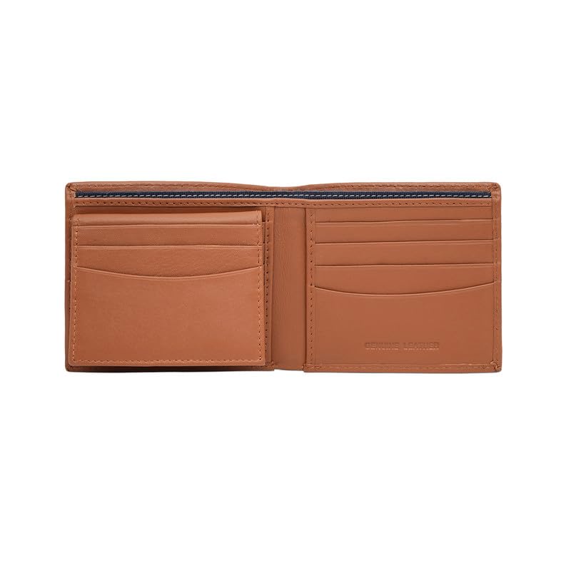 Image of Tommy Hilfiger Men's Passcase Wallet Elgon - Tan | Embossed Leather | Global Coin Pocket | Stylish Purse for Men