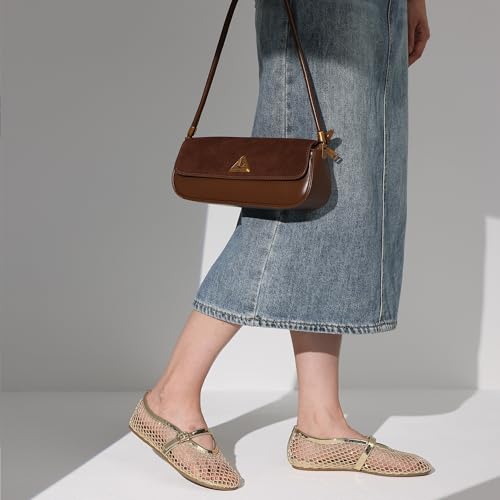 AMINUGAL Mesh Ballet Flats Shoes for Women Fashion Round Toe Fishnet Flats for Women Buckle Strap Mary Jane Shoes Women Comfortable Casual Office Daily Dress Ballerina Shoes4