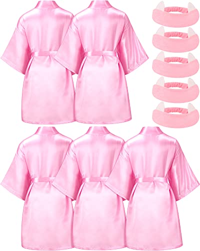 Jecery 5 Pack Spa Robes for Party Sleepover Slumber Birthday Party Squad Robes DIY Silk Satin Bathrobes with Headband