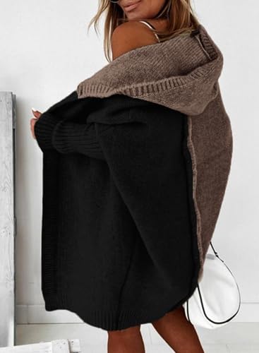 Astylish Women Casual Hooded Color Block Open Front Cardigan Long Sleeve Sweater Outwear Black Large thumb #3