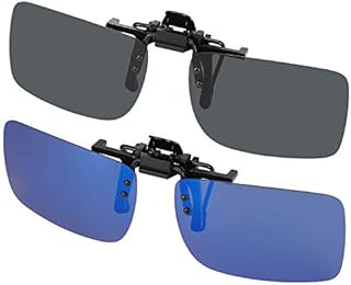 Hifot Clip on Sunglasses 2 Pack, Polarized Lens Fit over Prescription Glasses, Flip up Rimless Myopia Nearsighted Sunglasses