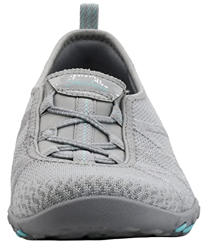 Skechers Women's Breathe Easy-A Look Mary Jane Flat, Grey/Aqua, 10 M US
