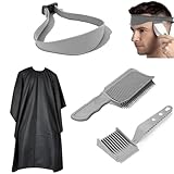 4 Stück Haarschneide Hilfe Haarschneide Schablone Haarschneidekamm für Männer Set Haarschneide Schablone Silicone Barber Kamm Verstellbare Haarschneidehilfe für Haare Selber Schneiden Haare (Grau - B)