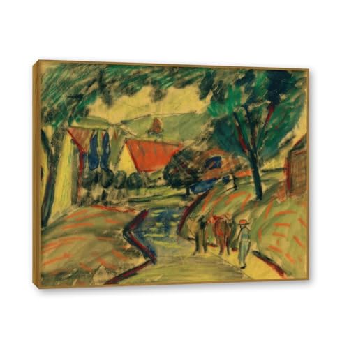 Impression sur toile de qualité musée August Macke Village Street sous cadre teck élégant