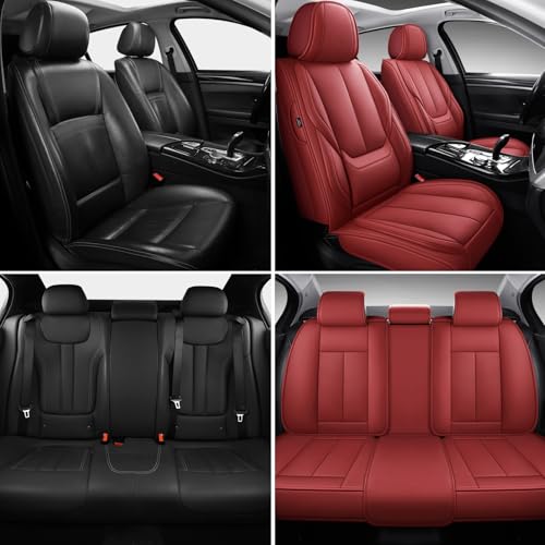 Image of MINGBRON Leather Car Seat Covers,Car Seat Covers Full Set,Automotive Seat Covers,Fit for Most Cars SUV and Most Sedans Red