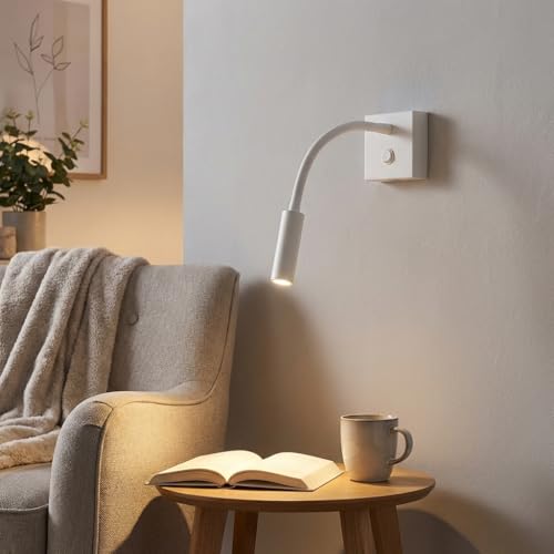 Applique LED “Hale” – Lampada da lettura flessibile con braccio orientabile e interruttore, 3W 2800K bianco caldo. Design moderno – Applique da letto per camera da letto, hotel o ufficio.