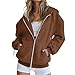 Kenhansion Womens Zip Up Hooded Sweatshirt Fall Winter Long Sleeve Pullover Top Oversized Sweatshirts Fashion Hoodies Sweater (Khaki,3X-Large)