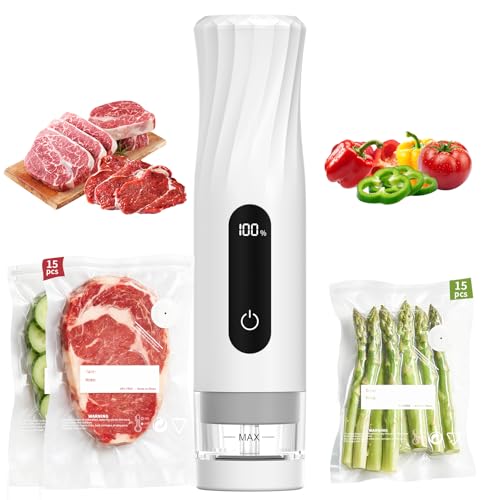 Compact Vacuum Sealer for Food, Handheld Vacuum Sealer Machine with 30 Reusable Bags, Portable Vacuum Sealer for Travel, Wireless and Efficient Seal Food Saver Vacuum Sealer