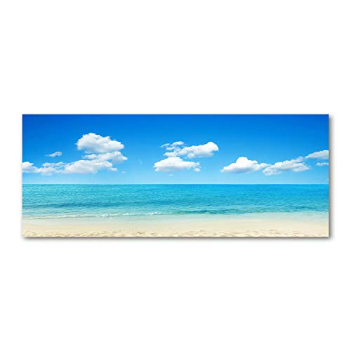 Crédence de cuisine en verre trempé 125x50 cm fond de hotte bleu paysage de plage