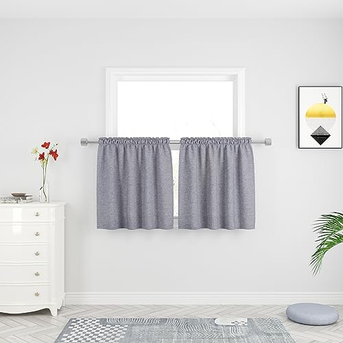 UPOPO Short Curtains Linen Textured Cafe Kitchen Tiers Over Sink 30 inches Long Charcoal Grey Half Window Curtains Caravan Bathroom Basement Small Curtain Panels Rod Pocket 2 Pieces