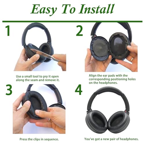 Repuesto de Almohadillas para Sony WH-1000XM4, Cojines de Cuero de Proteína con Espuma de Memoria, Almohadillas de Aislamiento de Ruido para Auriculares, Almohadillas Cómodas para Sony XM4 (Negro) miniatura 5