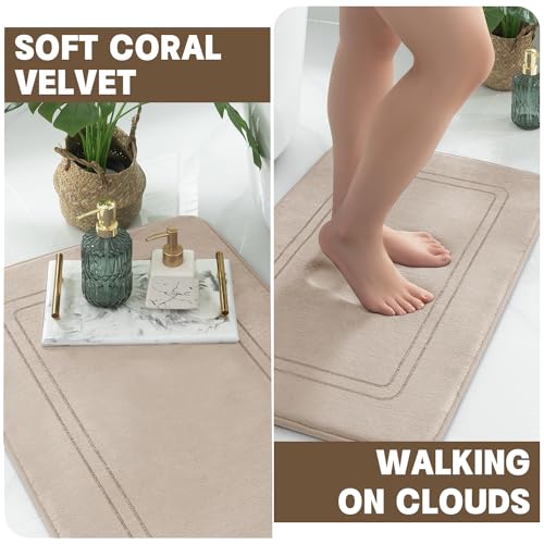 YIHOUSE Memory Foam Bath Mat Set, Bathroom Rugs Sets 3 Pieces, Non Slip Bath Mats for Bathroom, Super Soft and Water Absorbent Bath Rug Set, Machine Washable U Shape Toilet Rug,Beige by YIHOUSE - Used condition - Image 8