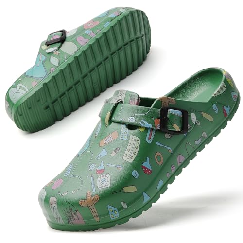 Image of Eliogn Women's Garden Clogs with Print, Waterproof Slip Resistant Work Clogs, Lightweight EVA Slip-On Mules, Cushioned Comfortable Shoes for Nurse, Chef, Kitchen, Beach