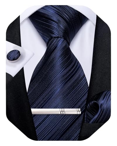 Image of DiBanGu Mens Silk Necktie Solid Color Tie and Pocket Square Cufflink Tie Clip Set Woven Plain Ties for Men Wedding Party