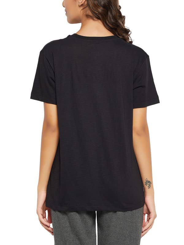 Image of Clovia Women's Cotton Emoji Print T-Shirt in Black