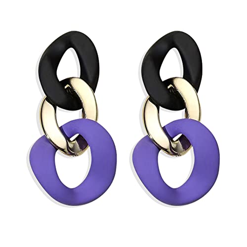 DIYANMMY Charm Elegant Hollow Color Chain Acrylic Geometric Temperament Dangle Drop Earrings Bohemian Minimalist Hypoallergenic Jewelry Gift (Black Purple earrings)