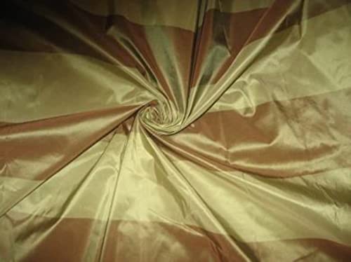 Taffetas de soie 137 cm rayé olive et marron pour confection de rideaux de luxe
