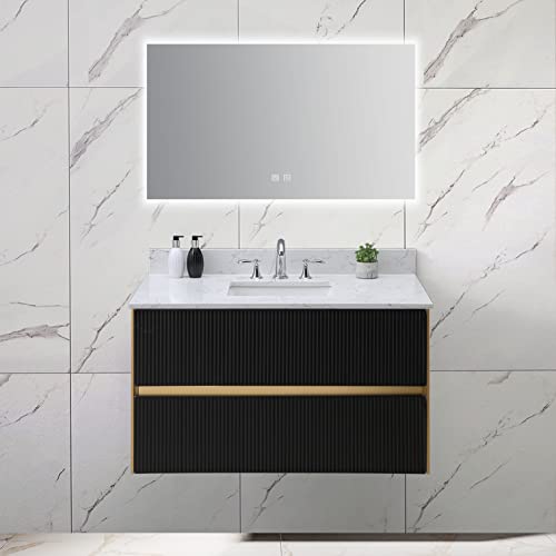 Montary 43"X 22" Bathroom Vanity Top Lightning White Engineered Marble Stone 3 Faucet Hole Vanity Top With Undermount Ceramic Sink And Backsplash #TOP1