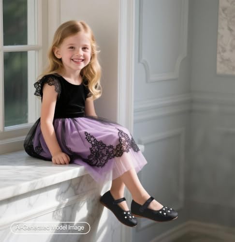 Image of PHIRAMIN Toddler Flower Girl Glitter Dress Shoes Little Girl Ballet Flats Bow Wedding Party