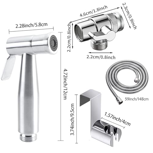 Bidet Edelstahl Handbrause, Toilettensprühgerät Edelstahldusche und Baby-Stoffwindelsprüh-Kit - mit Wasserhahnspender, Schlauch- und Hakentoilette oder Wandhalterung