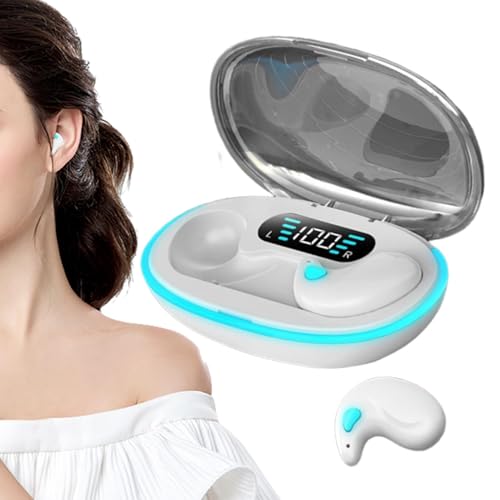 Auriculares de conducción ósea: auriculares inalámbricos de conducción ósea, llamadas claras y comodidad para dormir de lado | Auriculares con estuche de carga para smartphone, tabletas y estilo de