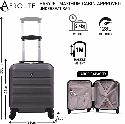 Aerolite 45x36x20 easyJet Maximum Size Hard Shell Carry On Hand Cabin Luggage Underseat Flight Bag Suitcase 45x36x20 with 4 Wheels (Charcoal)