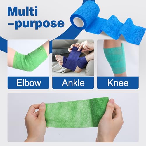 Image of AZEN 12 Pack Self Adhesive Bandage Wrap, 3 inch X 5 Yards Elastic Cohesive Bandage Wrap, Vet Wrap, Ankle Tape, Tattoo Grip Tape Wrap, Color Athletic Tape