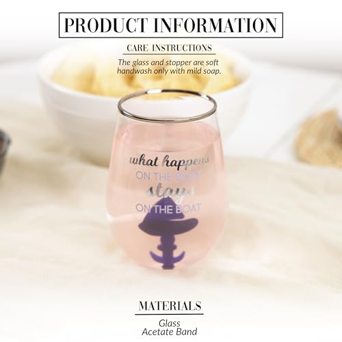 Pavilion Gift Company - On The Boat - 19 oz Wine Glass Anchored Sailboat Blown Glass Character Waterfront Ocean Beach Lake Coastal - Thumbnail 4