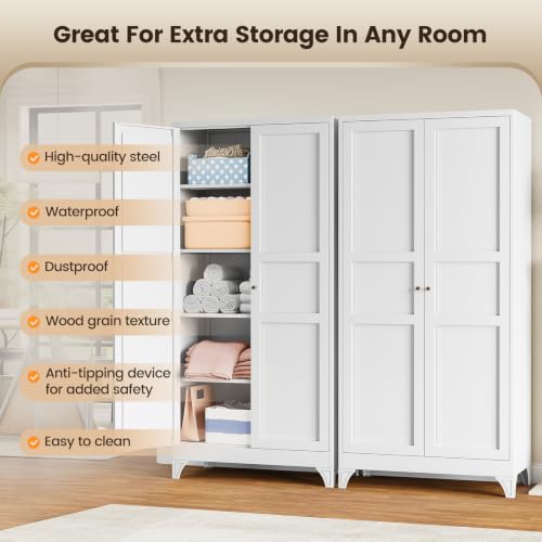 Image of Yizosh Metal Storage Cabinet Kitchen Pantry Cabinet White