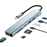 7-in-1 Powered USB-C Multiport Hub Adapter: 100W PD, 4K HDMI, USB-C Ports, USB 3.0, SD/TF Card Reader - Compatible with Laptops, Computers, MacBook Pro/Air, iPad, iPhone 15, and Other Type-C Devices
