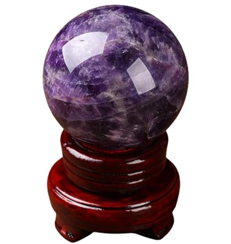Dream Amethyst Ball Gemstone Crystal Ball with Wooden Stand Large Decorative Sphere Crystal Stone for, Divination, Witchcraft,10