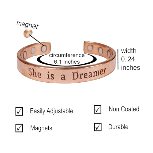 Image of Touchstone Inspirational Copper Engraved Magnetic Bracelets for Women-Personalized Jewelry Gifts for Best Friend /Mom /Daughter /Sister - Adjustable Bracelet in a Gift Box She is a Dreamer