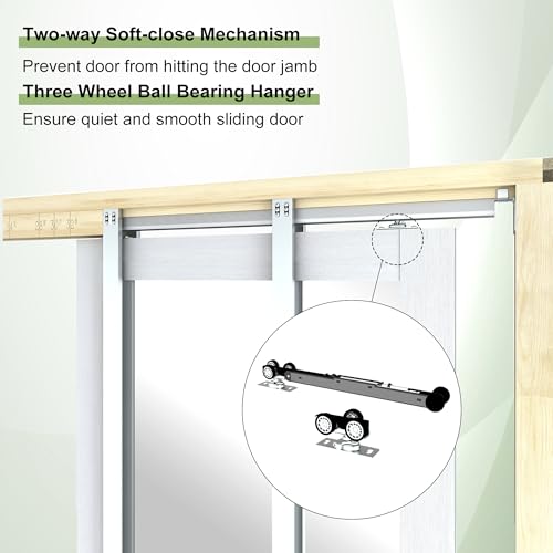 Image of JUBEST 72 inchx80 inch Double Pocket Door, 2 Sets of 36 inchx80 inch Mirrored Sliding Pocket Door