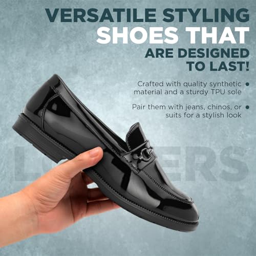 Image of STANPHORD Men Formal Buckle Accent Loafers | Patent Slip-On | Memory Foam Insole | Office Business Wedding Casual WearTan (TPSL F1)