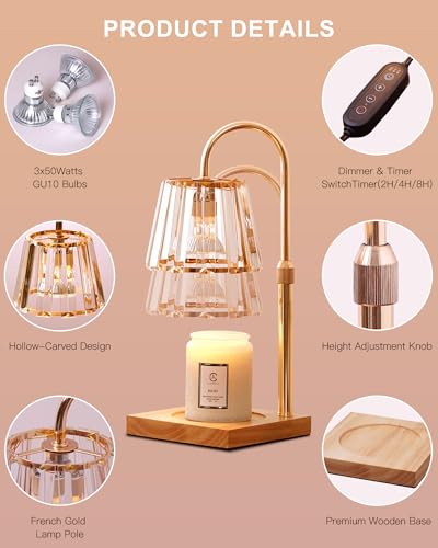 Lqaner WL002 Candle Warmer Lamp With Timer, Candle Lamp Warmer With Dimmer & Height Adjustable, Crystal Lamp Candle Warmer thumb #6