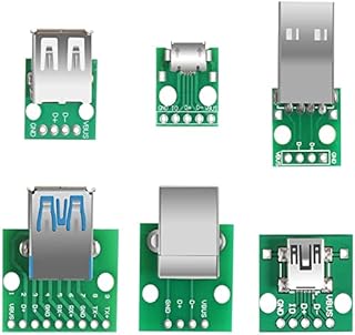 AOICRIE 6pcs USB to DIP Adapter Converter, Mini USB Female, Micro USB Female, 2.54mm 4p USB Male, USB 2.0 USB 3.0 Female, USB Type B Square Interface Female to DIP PCB Power Breakout Board Module