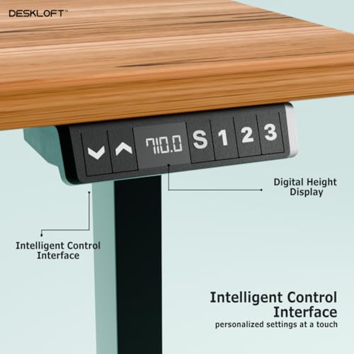 Image of Motorized Electric Standing Desk, Height Adjustable Sit Stand Workstation with Walnut Wood Grain Top, Ergonomic Computer Desk for Home & Office (Black Frame & Brown Top, 1200 x 600 mm)
