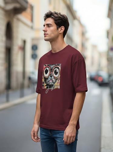 Image of BULLMER Trendy Front and Back Printed Oversized Round Neck T-Shirt for Men - Pack of 2