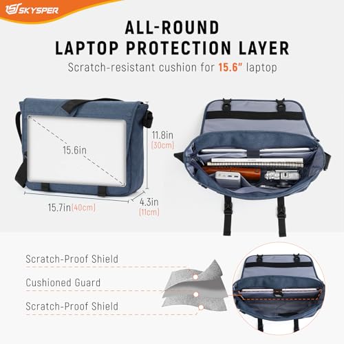 SKYSPER URBANX15 Messenger Bag mit RFID-Schutz 15,6-Zoll-Laptoptasche Umhängetasche groß für Herren Und Damen (Blau)