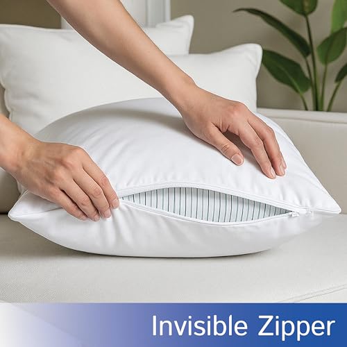 Euro Size Pillow Protectors (Set of 2) - European Square 28x28 Pillow Covers Waterproof Hypoallergenic Dust Proof Zippered Encasement