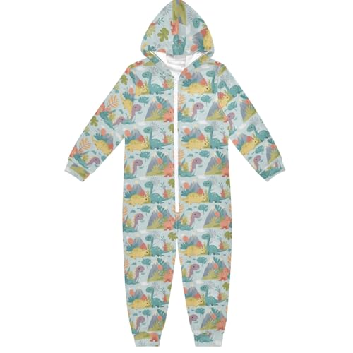 Pijama enterizo de una pieza con capucha, disfraz novedoso de Halloween, Navidad, cosplay, ropa de dormir, Bonitos dinosaurios de dibujos animados azules, 12-13 años