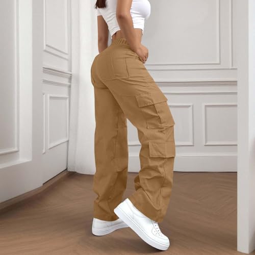 Women's Hiking Cargo Pants with 6 Pockets Baggy High Waisted Qucik Dry Pants Casual Wide Leg Lightweight Y2K Trousers3
