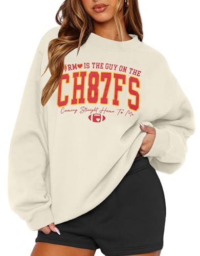 KNEYATTA Game Day Sweatshirt Women Football Sweatshirt Football Fan Long Sleeve Crewneck Casual Tops Apricot