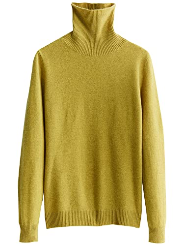 Chanyarn Damski 100% wełna z merynosów sweter z golfem jesień zima długi rękaw dzianinowy sweter sweter top, Lightyellow, S