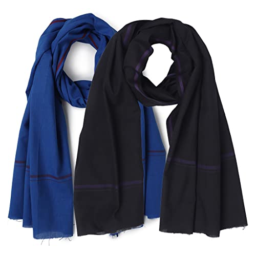 Image of Cotton Skin Friendly Summer Shrink Proof Bath Towel Pure Cotton Gamcha Soft 100% Men Boys All Purpose Living Handloom Black Blue (Pack 02)