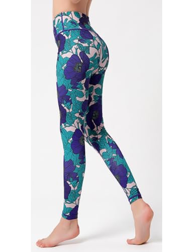 Yoga Pants Floral Print High Waisted Leggings for Women Stretch Activewear Workout Pants Fitness Apparel Gym Tights, Blue-1, X-Large - Image 2