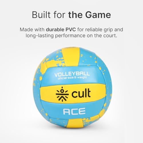 Image of CULT Volleyball ACE Blue Yellow Durable Size 4 Volleyball for Indoor & Outdoor Play Training & Match Ball with Strong Grip, Soft Touch & Long-Lasting Air Retention