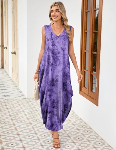 Image of JollieLovin Women Plus Size Summer Tank Maxi Dresses Sleeveless Causal V Neck Beach Long Dresses Swim Cover up (L-5X)