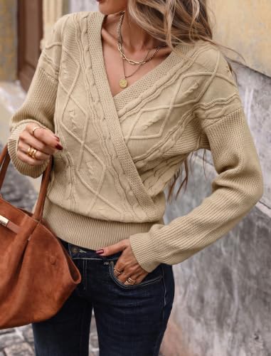 Image of ZAFUL Women's V Neck Cable Knit Sweater